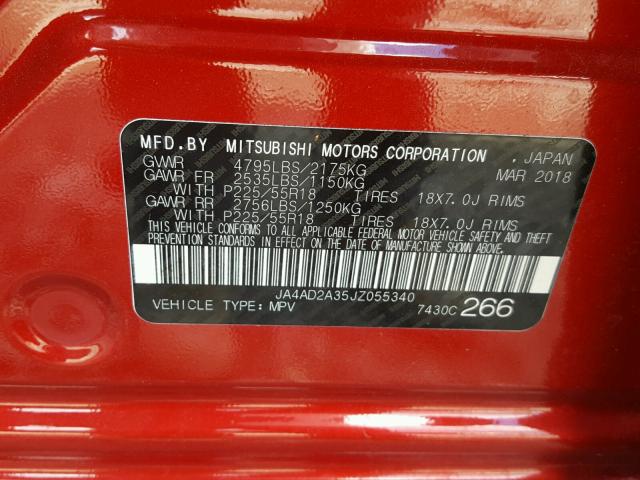 JA4AD2A35JZ055340 - 2018 MITSUBISHI OUTLANDER RED photo 10