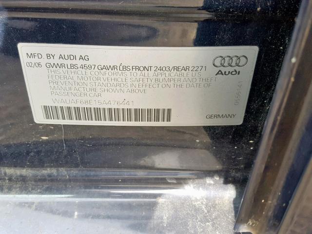 WAUAF68E15A476441 - 2005 AUDI A4 2.0T BLUE photo 10