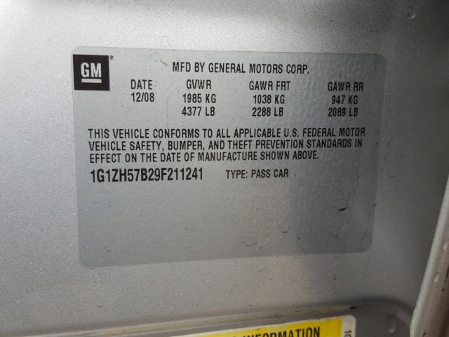 1G1ZH57B29F211241 - 2009 CHEVROLET MALIBU 1LT SILVER photo 10