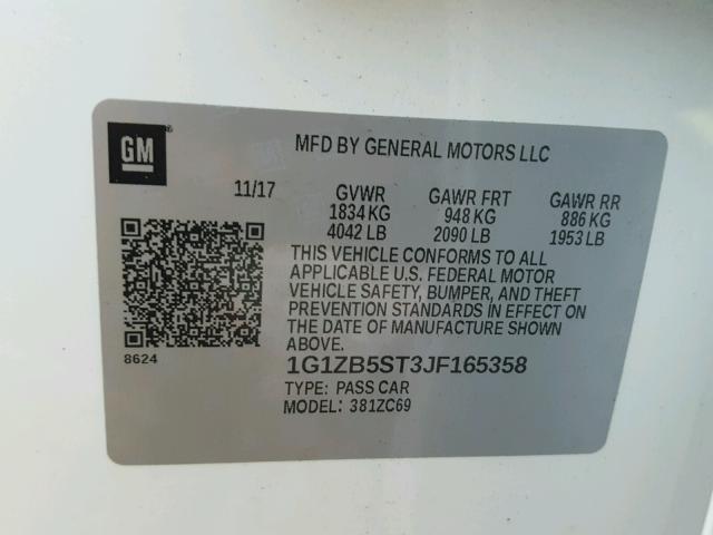 1G1ZB5ST3JF165358 - 2018 CHEVROLET MALIBU LS 白色 照片 10