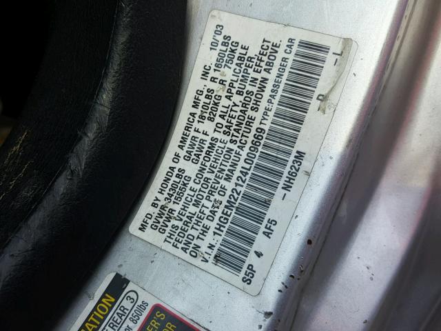 1HGEM22124L009669 - 2004 HONDA CIVIC DX V GRAY photo 10