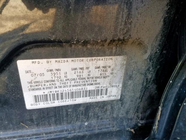 JM1BK324561406833 - 2006 MAZDA 3 S BLACK photo 10