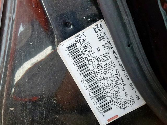 JT6HF10U6X0090315 - 1999 LEXUS RX 300 BLACK photo 10