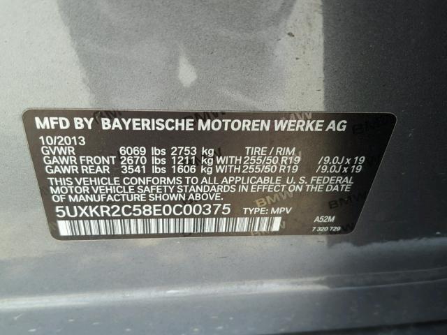 5UXKR2C58E0C00375 - 2014 BMW X5 SDRIVE3 GRAY photo 10