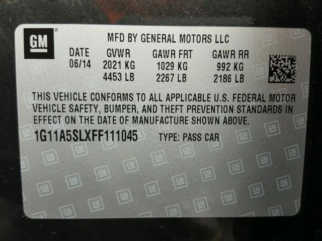 1G11A5SLXFF111045 - 2015 CHEVROLET MALIBU LS 灰色 照片 10