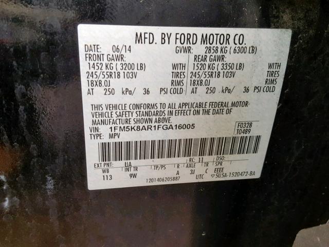 1FM5K8AR1FGA16005 - 2015 FORD EXPLORER P TWO TONE photo 10