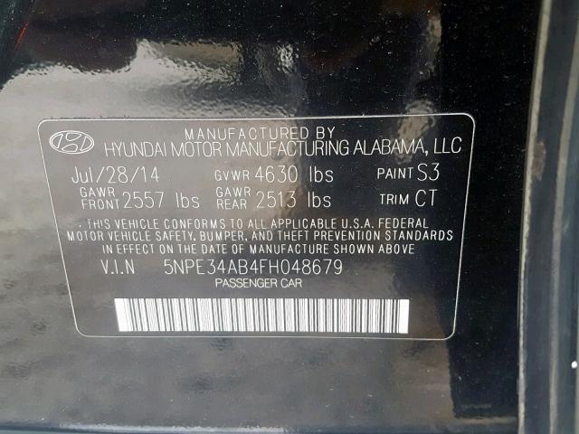 5NPE34AB4FH048679 - 2015 HYUNDAI SONATA SPO BLACK photo 10