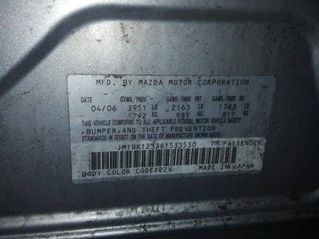 JM1BK123361533530 - 2006 MAZDA 3 S SILVER photo 10