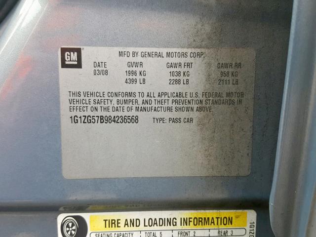 1G1ZG57B984236568 - 2008 CHEVROLET MALIBU LS BLUE photo 10