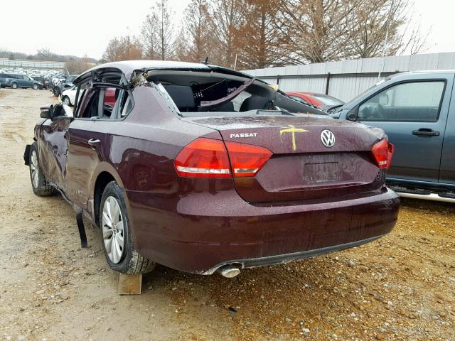 1VWAH7A38CC047792 - 2012 VOLKSWAGEN PASSAT S MAROON photo 3