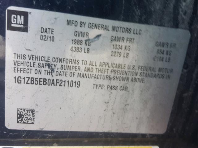 1G1ZB5EB0AF211019 - 2010 CHEVROLET MALIBU LS 蓝色 照片 10