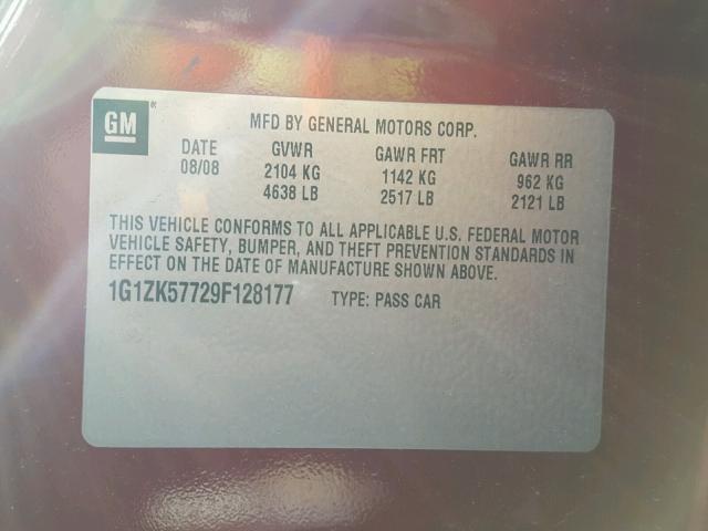 1G1ZK57729F128177 - 2009 CHEVROLET MALIBU LTZ მუქწითელი ფოტო 10