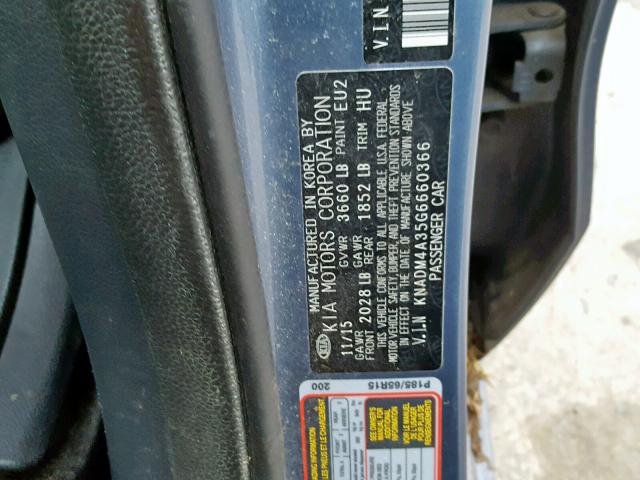 KNADM4A35G6660366 - 2016 KIA RIO LX BLUE photo 10