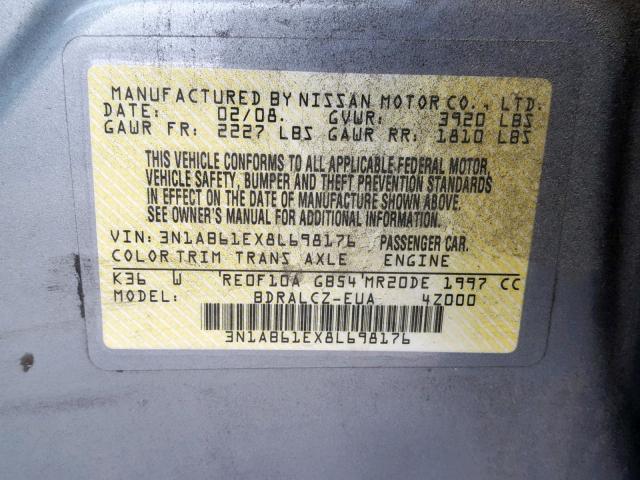 3N1AB61EX8L698176 - 2008 NISSAN SENTRA 2.0 SILVER photo 10