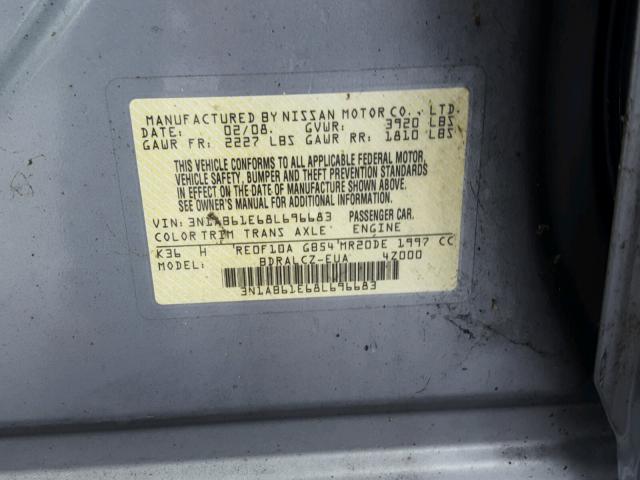 3N1AB61E68L696683 - 2008 NISSAN SENTRA 2.0 SILVER photo 10