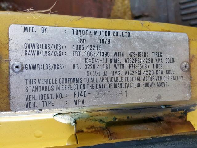 FJ40299381 - 1979 TOYOTA LANDCRUISE 黄色 照片 10