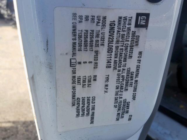 1GNDV23L06D111418 - 2006 CHEVROLET UPLANDER L 白色 照片 10