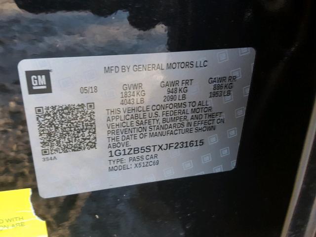 1G1ZB5STXJF231615 - 2018 CHEVROLET MALIBU LS BLACK photo 10