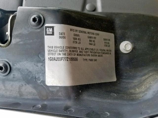 1G8AJ55F77Z109566 - 2007 SATURN ION LEVEL SILVER photo 10