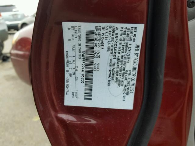 1FAFP55224A185235 - 2004 FORD TAURUS SES MAROON photo 10