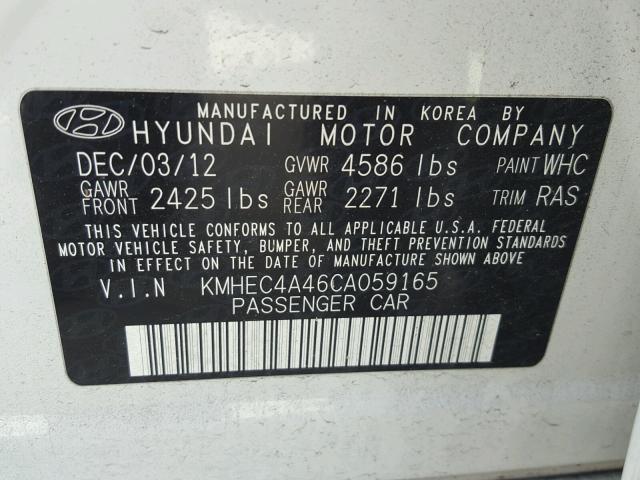 KMHEC4A46CA059165 - 2012 HYUNDAI SONATA HYB WHITE photo 10