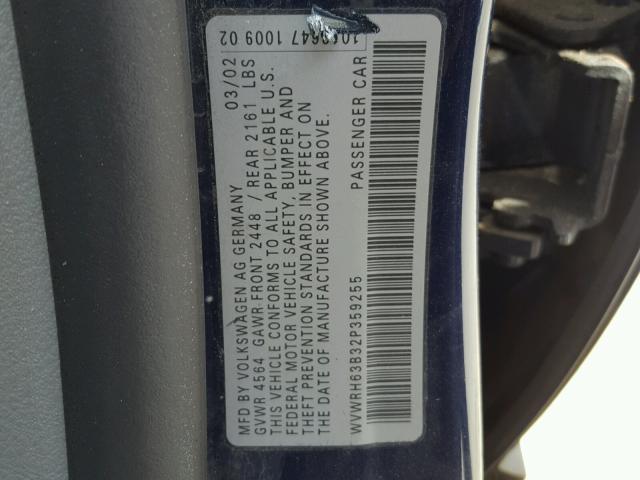 WVWRH63B32P359255 - 2002 VOLKSWAGEN PASSAT GLX 蓝色 照片 10