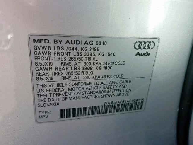 WA1LMAFE4AD006236 - 2010 AUDI Q7 TDI SILVER photo 10