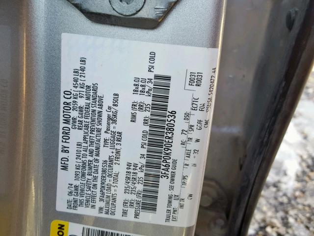 3FA6P0K90ER380536 - 2014 FORD FUSION TIT SILVER photo 10