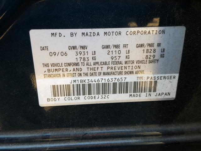 JM1BK344671637657 - 2007 MAZDA 3 HATCHBAC BLUE photo 10