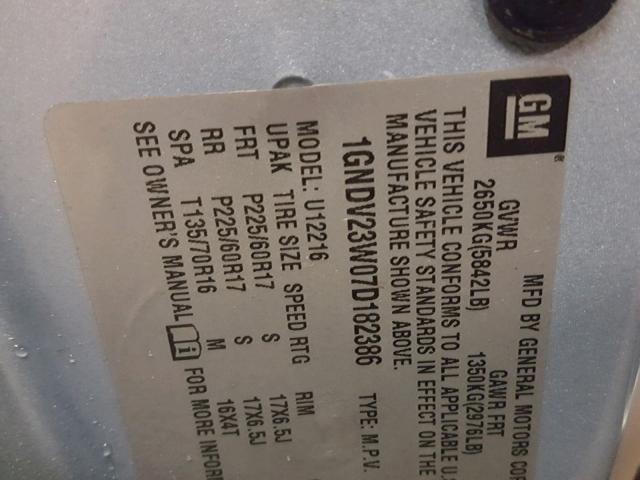 1GNDV23W07D182386 - 2007 CHEVROLET UPLANDER L 蓝色 照片 10