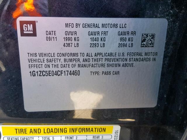 1G1ZC5E04CF174460 - 2012 CHEVROLET MALIBU 1LT 黑色 照片 10