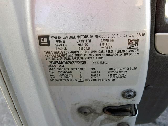 3GNBAADB2AS592039 - 2010 CHEVROLET HHR LS Gümüş foto 10