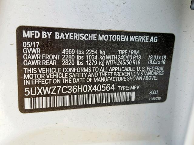 5UXWZ7C36H0X40564 - 2017 BMW X3 SDRIVE2 Ақ фото 10
