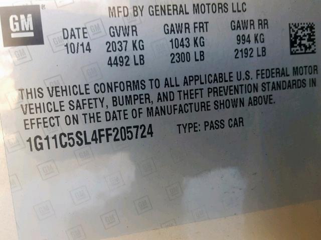 1G11C5SL4FF205724 - 2015 CHEVROLET MALIBU 1LT GOLD photo 10