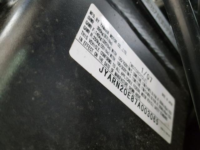 JYARN20E87A003065 - 2007 YAMAHA YZFR1 GRAY photo 10