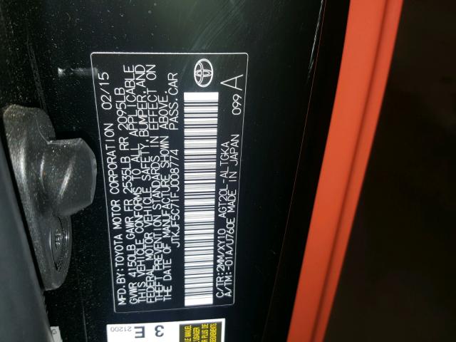 JTKJF5C71FJ008774 - 2015 TOYOTA SCION TC 双色 照片 10