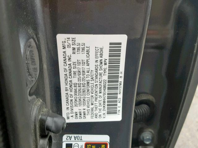 2HKRM4H79EH686022 - 2014 HONDA CR-V EXL GRAY photo 10