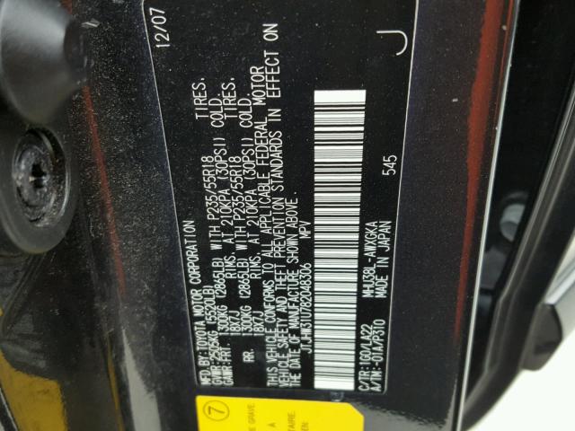 JTJHW31U782048306 - 2008 LEXUS RX 400H CHARCOAL photo 10