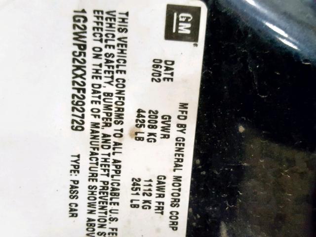 1G2WP52KX2F292729 - 2002 PONTIAC GRAND PRIX BLUE photo 10