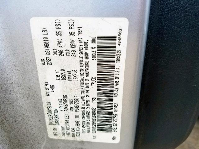 1D7HE28N86S648463 - 2006 DODGE DAKOTA QUA SILVER photo 10