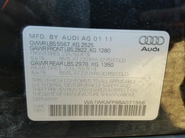 WA1WKAFP8BA071968 - 2011 AUDI Q5 PRESTIG BLACK photo 10