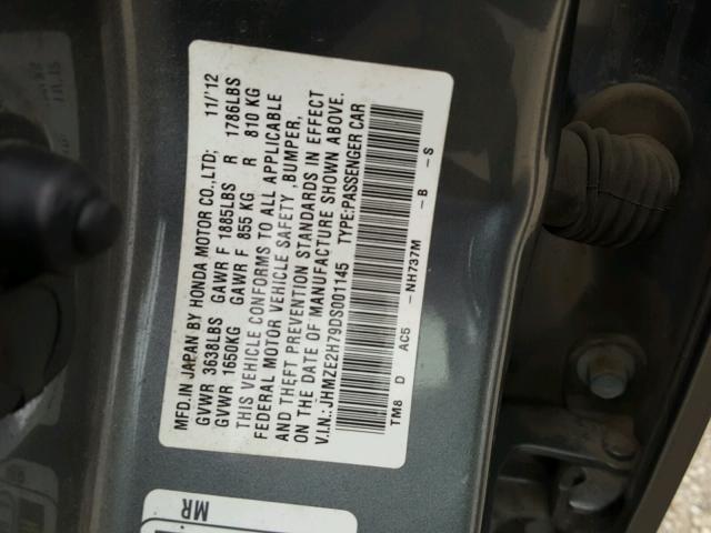 JHMZE2H79DS001145 - 2013 HONDA INSIGHT EX CHARCOAL photo 10