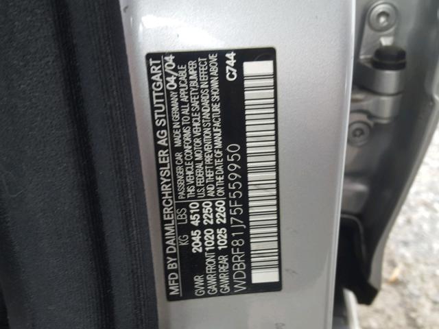 WDBRF81J75F559950 - 2005 MERCEDES-BENZ C 240 4MAT SILVER photo 10