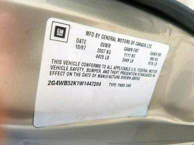 2G4WB52K1W1447204 - 1998 BUICK REGAL LS 金色 照片 10