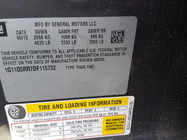 1G11D5RR7DF115732 - 2013 CHEVROLET MALIBU 1LT 灰色 照片 10