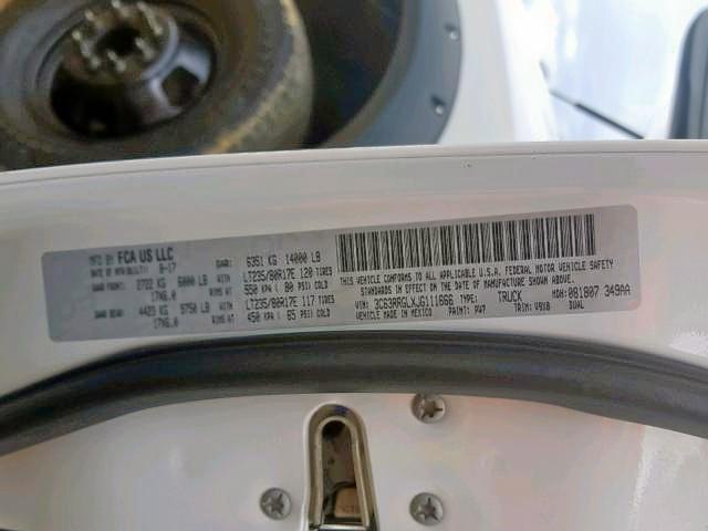 3C63RRGLXJG111666 - 2018 RAM 3500 ST WHITE photo 10