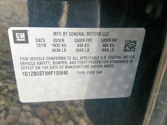 1G1ZB5ST9HF195846 - 2017 CHEVROLET MALIBU LS BLACK photo 10