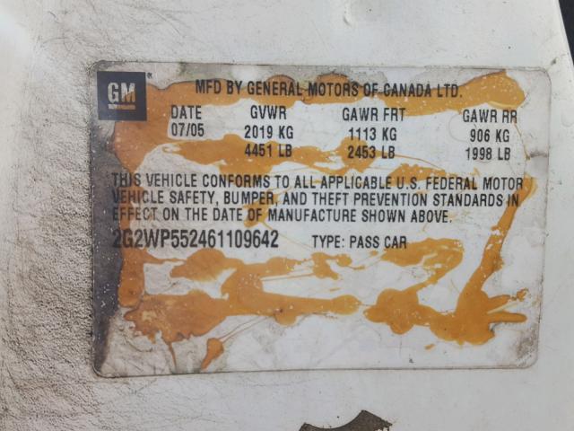 2G2WP552461109642 - 2006 PONTIAC GRAND PRIX WHITE photo 10