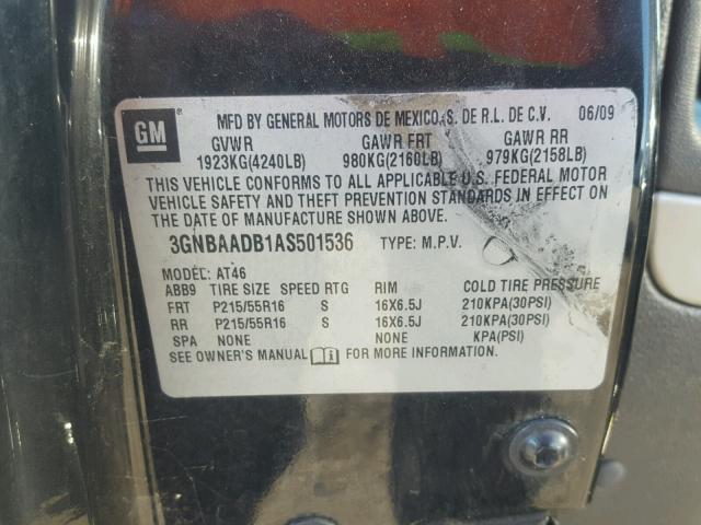 3GNBAADB1AS501536 - 2010 CHEVROLET HHR LS Negro foto 10