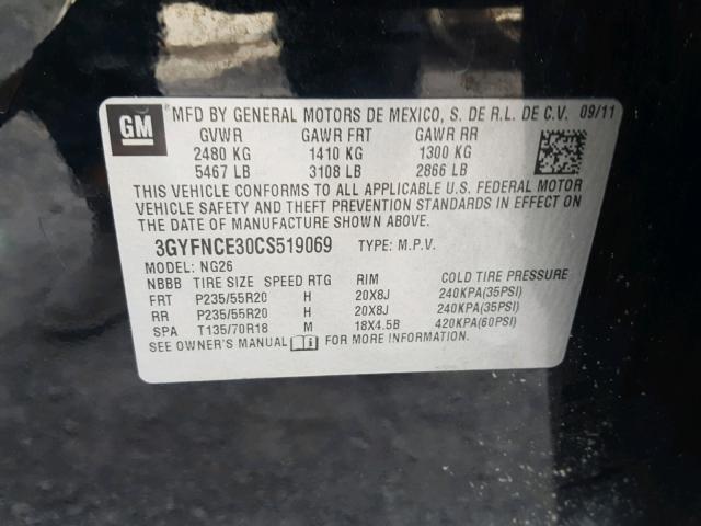 3GYFNCE30CS519069 - 2012 CADILLAC SRX PREMIU BLACK photo 10